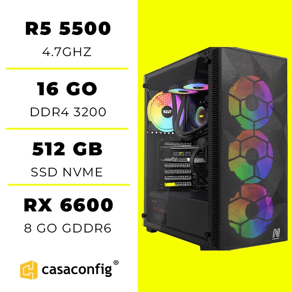 PC Gamer Ryzen 5 5500/16GB/512GB SSD/RX 6600