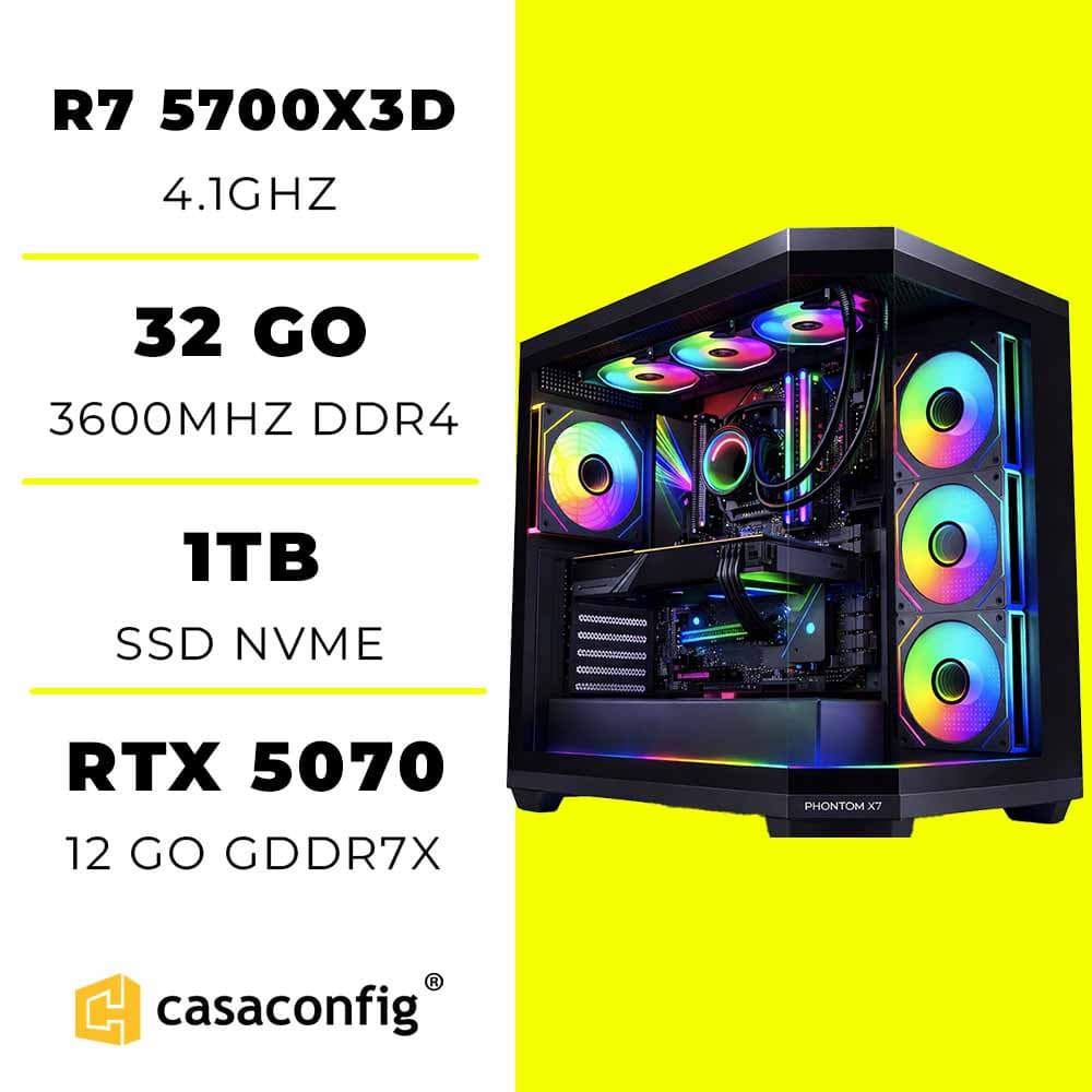 PC Gamer Ryzen 7 5700X3D/32GB/1TB SSD/RTX 5070 12GO