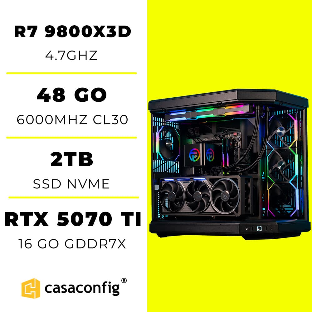 PC Gamer Ryzen 7 9800X3D/48GB/2TB SSD/RTX 5070 TI 16GO